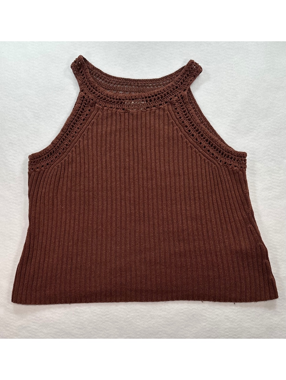Lucky Brand Women’s XL Brown Linen Cotton Crochet Knit Tank Top